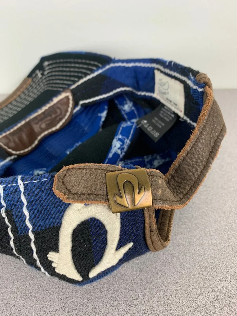 True Religion Distressed Blue Plaid Hat